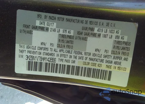 2017 Mazda Mazda3 Touring from USA, damaged, VIN 3MZBN1V78HM142656